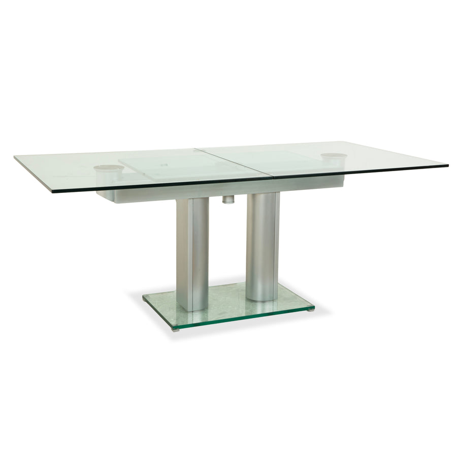 Bacher NABUCCO. Table de salle à manger en verre argenté, extensible, 190/250 x 95 cm