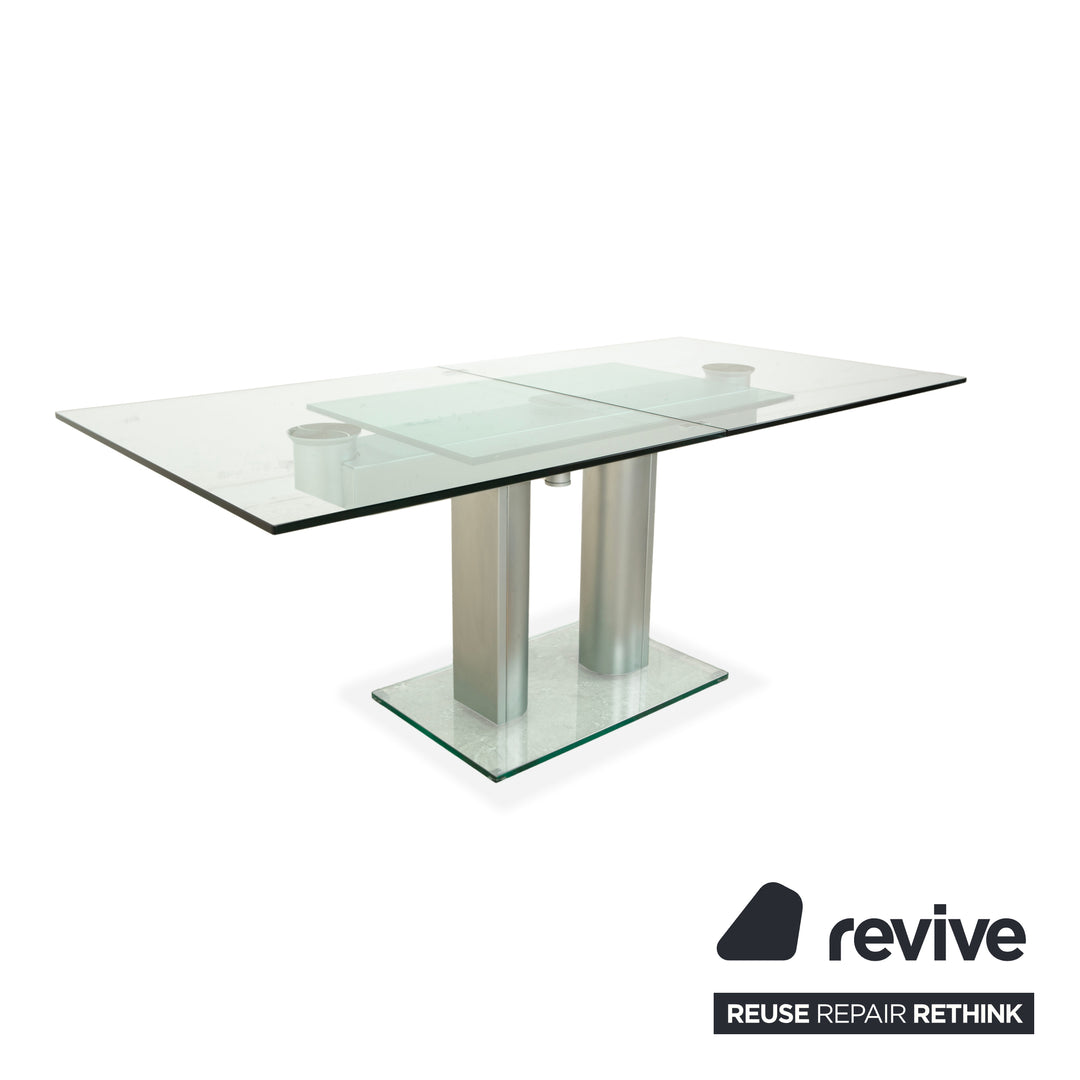 Bacher NABUCCO. Table de salle à manger en verre argenté, extensible, 190/250 x 95 cm