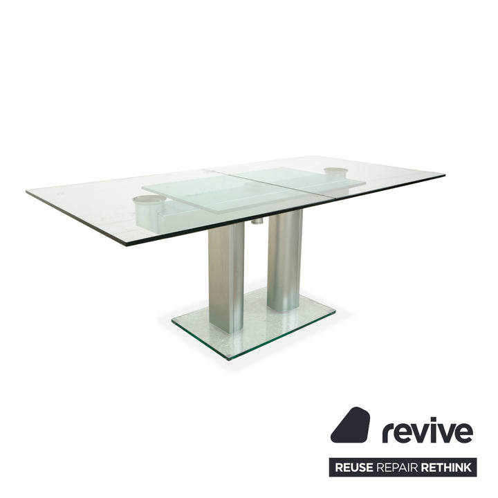 Bacher NABUCCO. Table de salle à manger en verre argenté, extensible, 190/250 x 95 cm