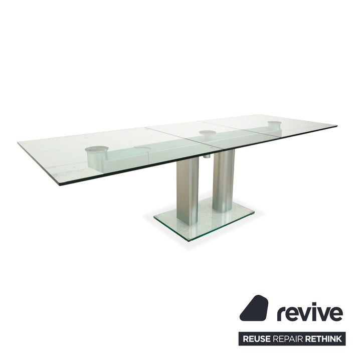 Bacher NABUCCO. Table de salle à manger en verre argenté, extensible, 190/250 x 95 cm