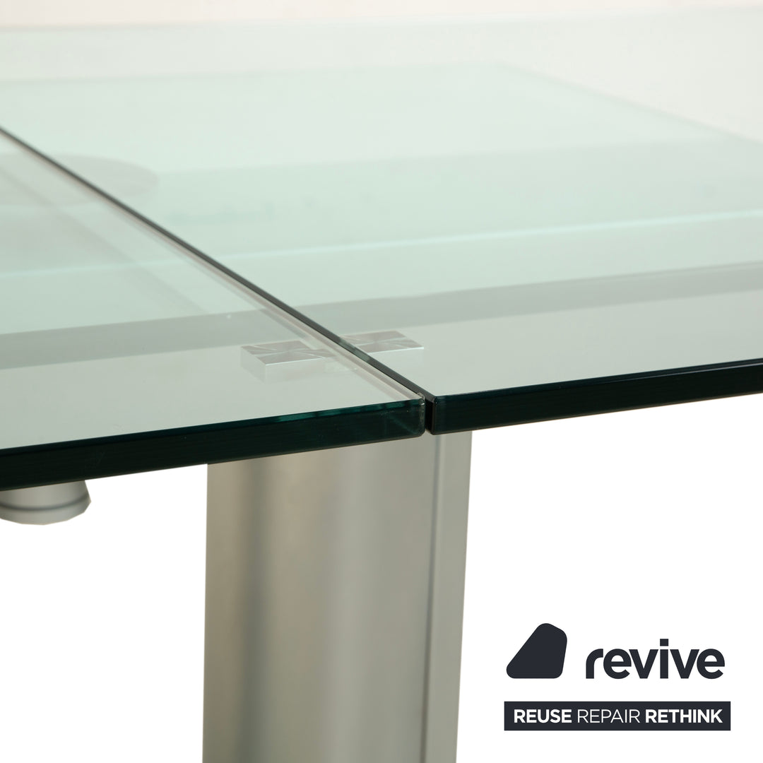Bacher NABUCCO. Table de salle à manger en verre argenté, extensible, 190/250 x 95 cm