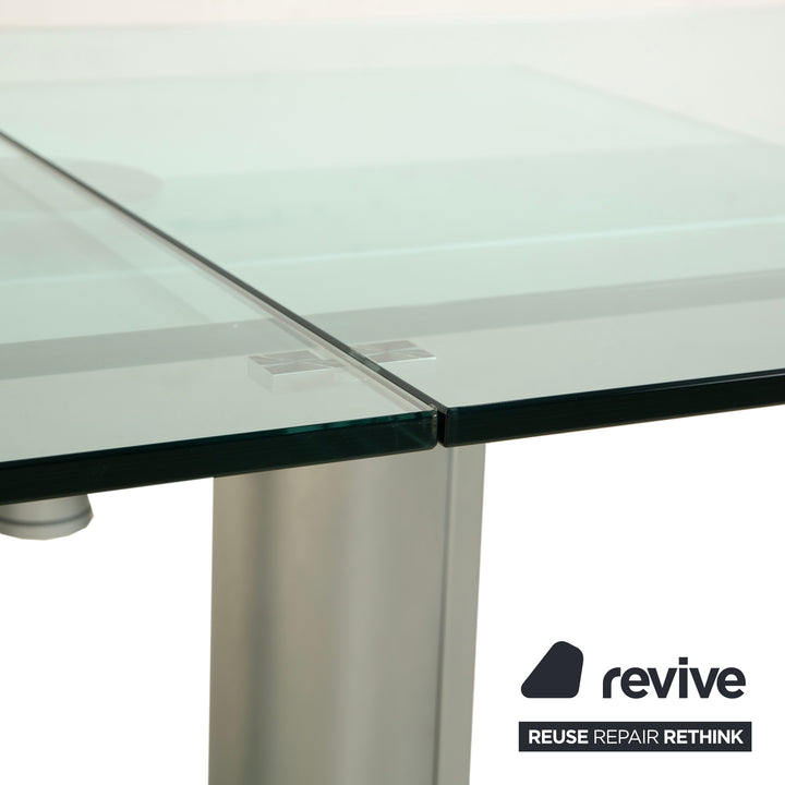 Bacher NABUCCO. Table de salle à manger en verre argenté, extensible, 190/250 x 95 cm