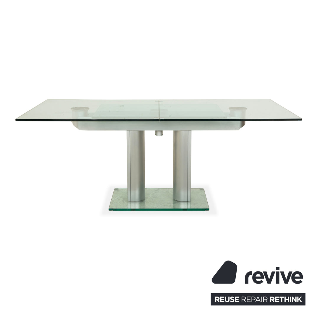 Bacher NABUCCO. Table de salle à manger en verre argenté, extensible, 190/250 x 95 cm