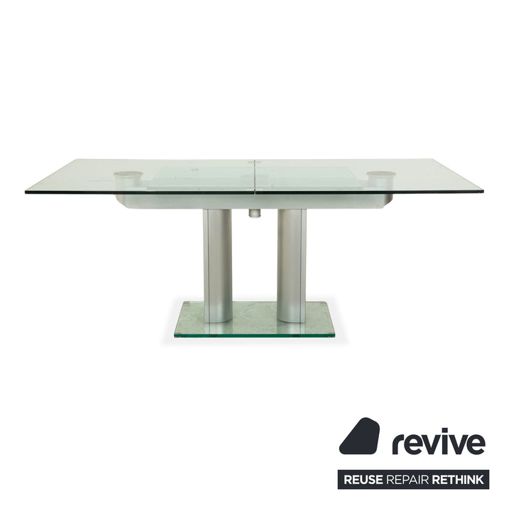 Bacher NABUCCO. Table de salle à manger en verre argenté, extensible, 190/250 x 95 cm