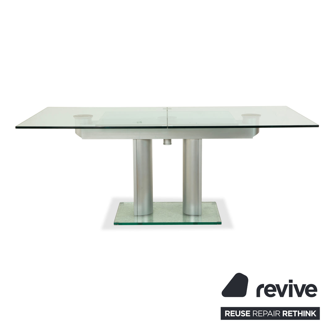 Bacher NABUCCO. Table de salle à manger en verre argenté, extensible, 190/250 x 95 cm