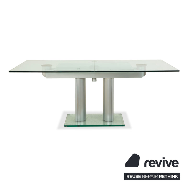 Bacher NABUCCO. Table de salle à manger en verre argenté, extensible, 190/250 x 95 cm
