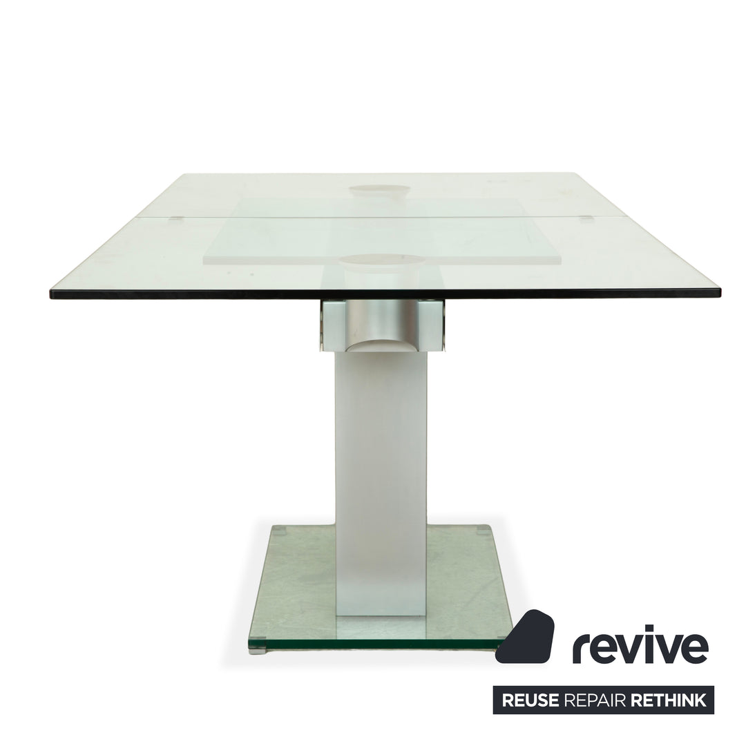 Bacher NABUCCO. Table de salle à manger en verre argenté, extensible, 190/250 x 95 cm