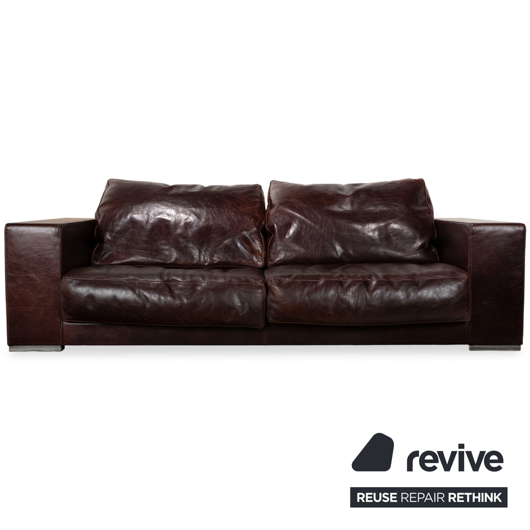 Baxter Budapest Garnitur Leder Dreisitzer Hocker Braun Bordeaux Sofa Couch