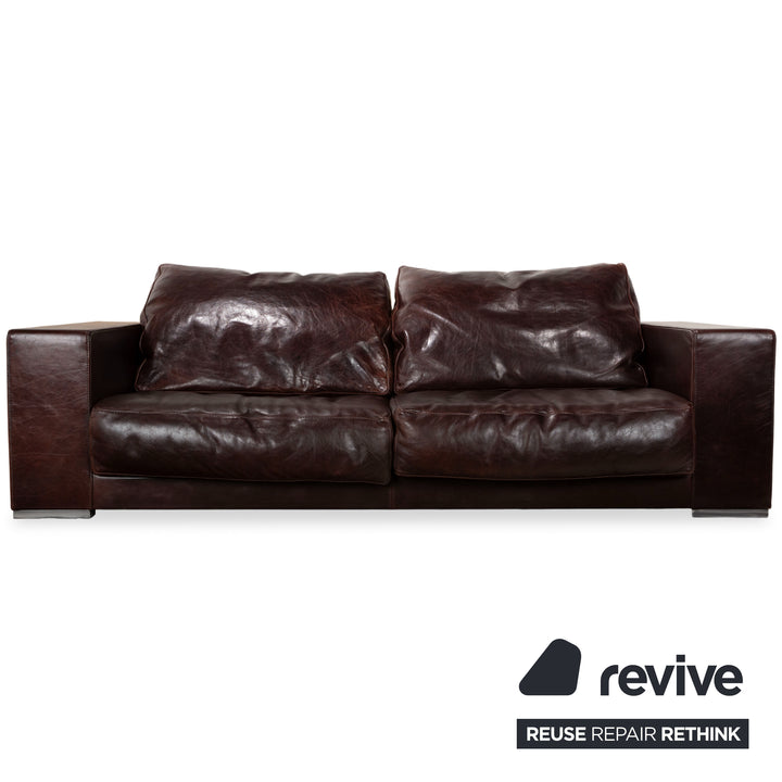Baxter Budapest Garnitur Leder Dreisitzer Hocker Braun Bordeaux Sofa Couch