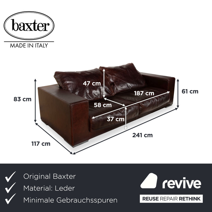 Baxter Budapest Leder Dreisitzer Braun Bordeaux Sofa Couch