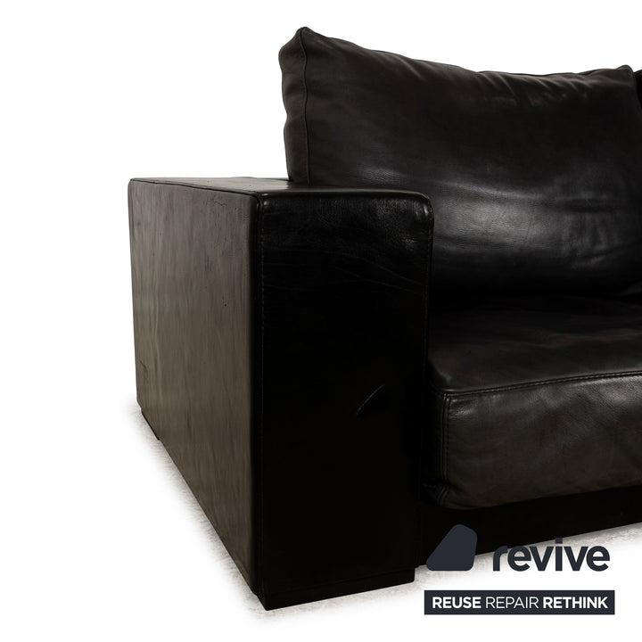 Baxter Budapest Leather Three-Seater Black Dark Brown Sofa Couch