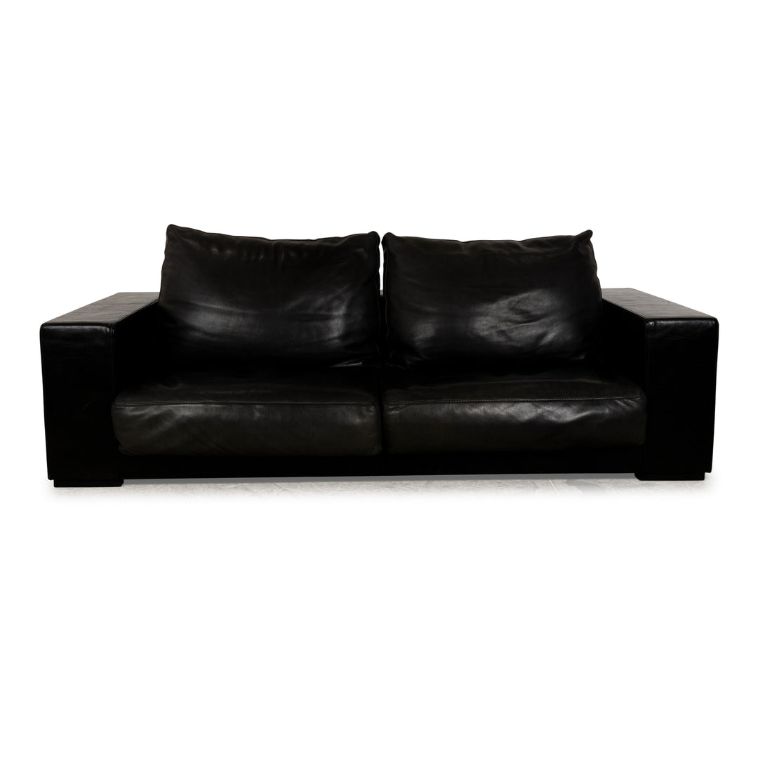 Baxter Budapest Leather Three-Seater Black Dark Brown Sofa Couch