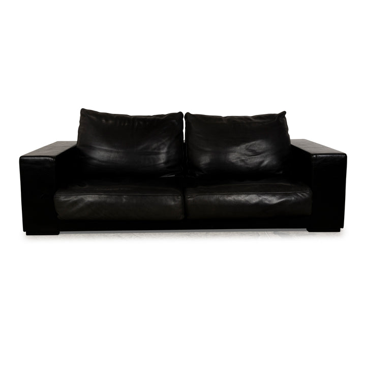 Baxter Budapest Leather Three-Seater Black Dark Brown Sofa Couch