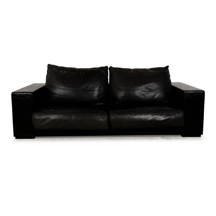 Baxter Budapest Leather Three-Seater Black Dark Brown Sofa Couch