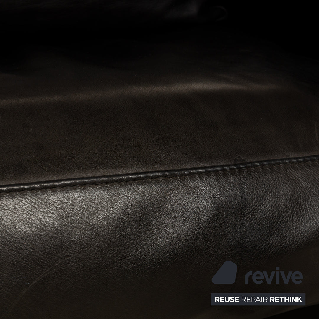 Baxter Budapest Leather Three-Seater Black Dark Brown Sofa Couch