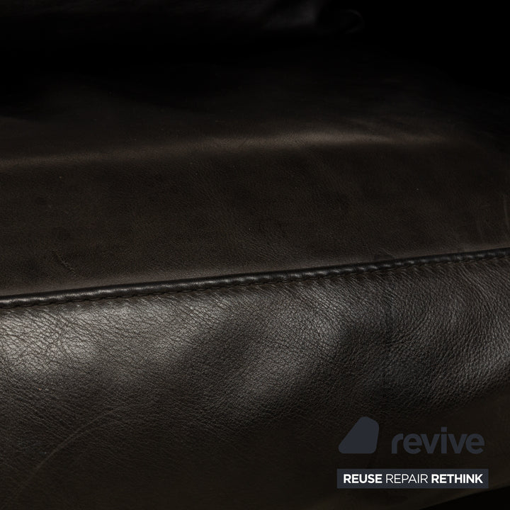 Baxter Budapest Leather Three-Seater Black Dark Brown Sofa Couch