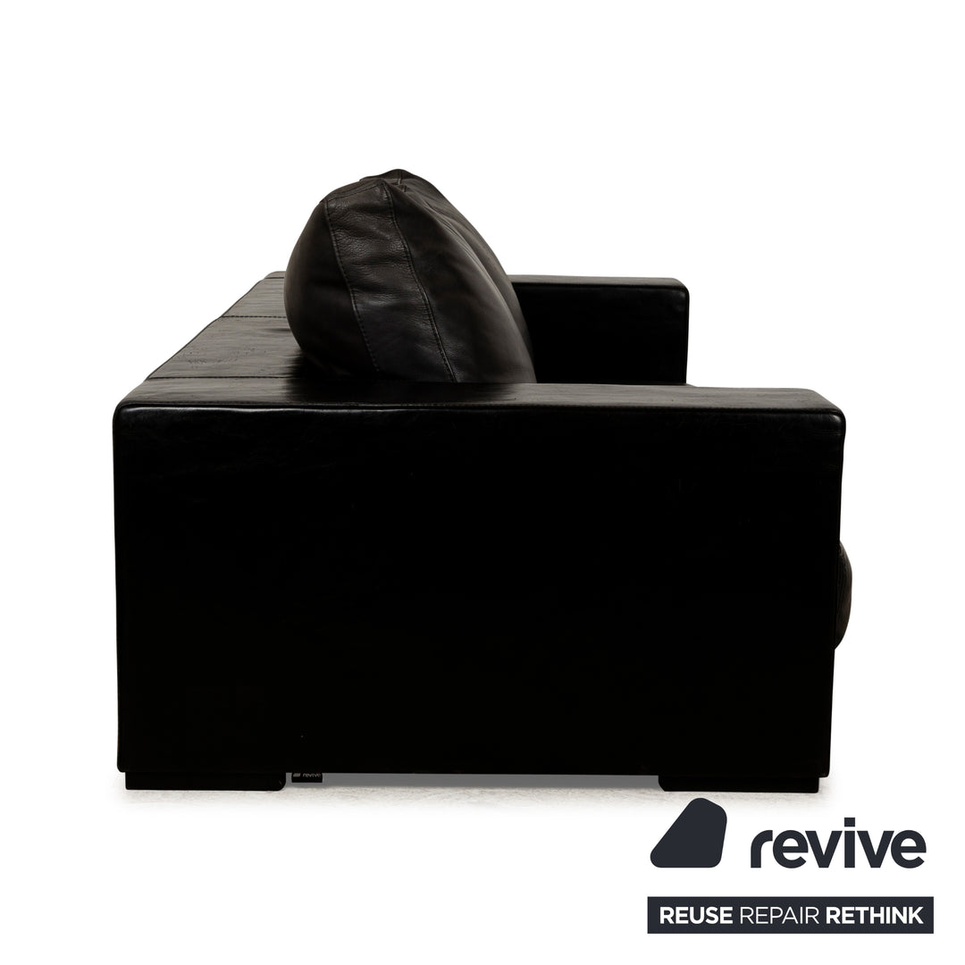 Baxter Budapest Leather Three-Seater Black Dark Brown Sofa Couch