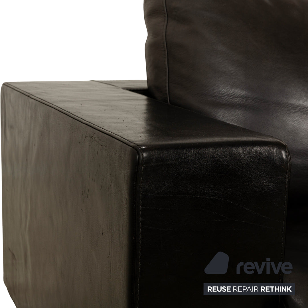 Baxter Budapest Leather Three-Seater Black Dark Brown Sofa Couch