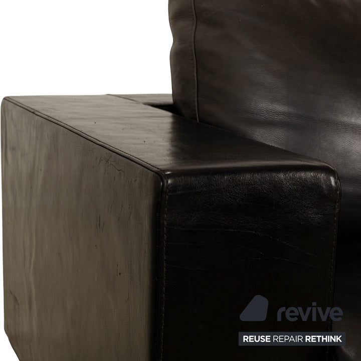 Baxter Budapest Leather Three-Seater Black Dark Brown Sofa Couch