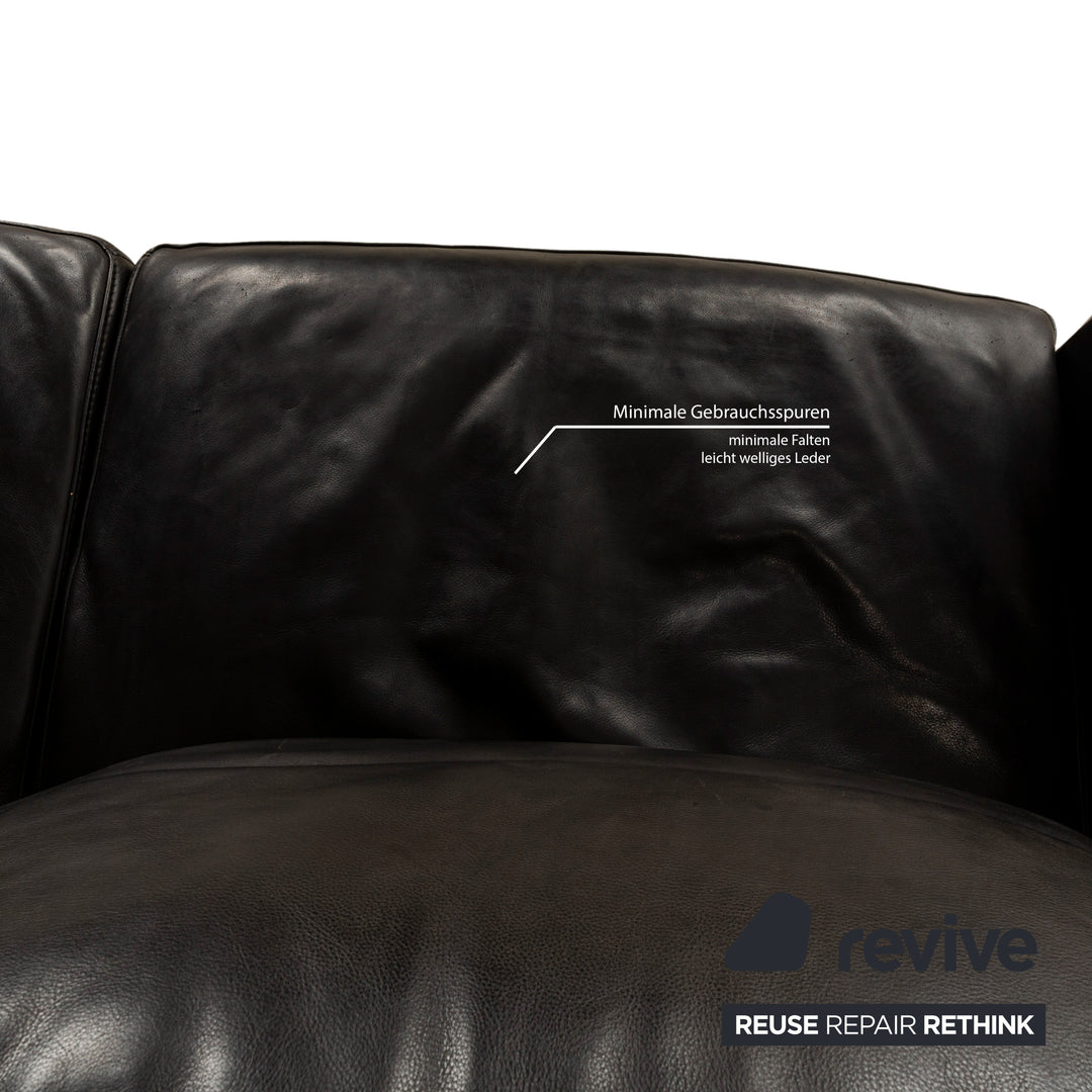 Baxter Budapest Leather Three-Seater Black Dark Brown Sofa Couch