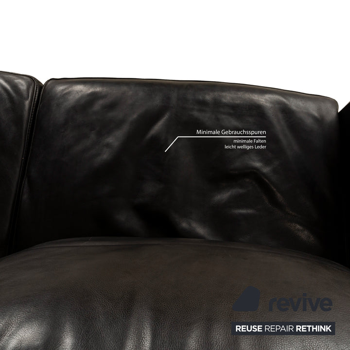 Baxter Budapest Leather Three-Seater Black Dark Brown Sofa Couch