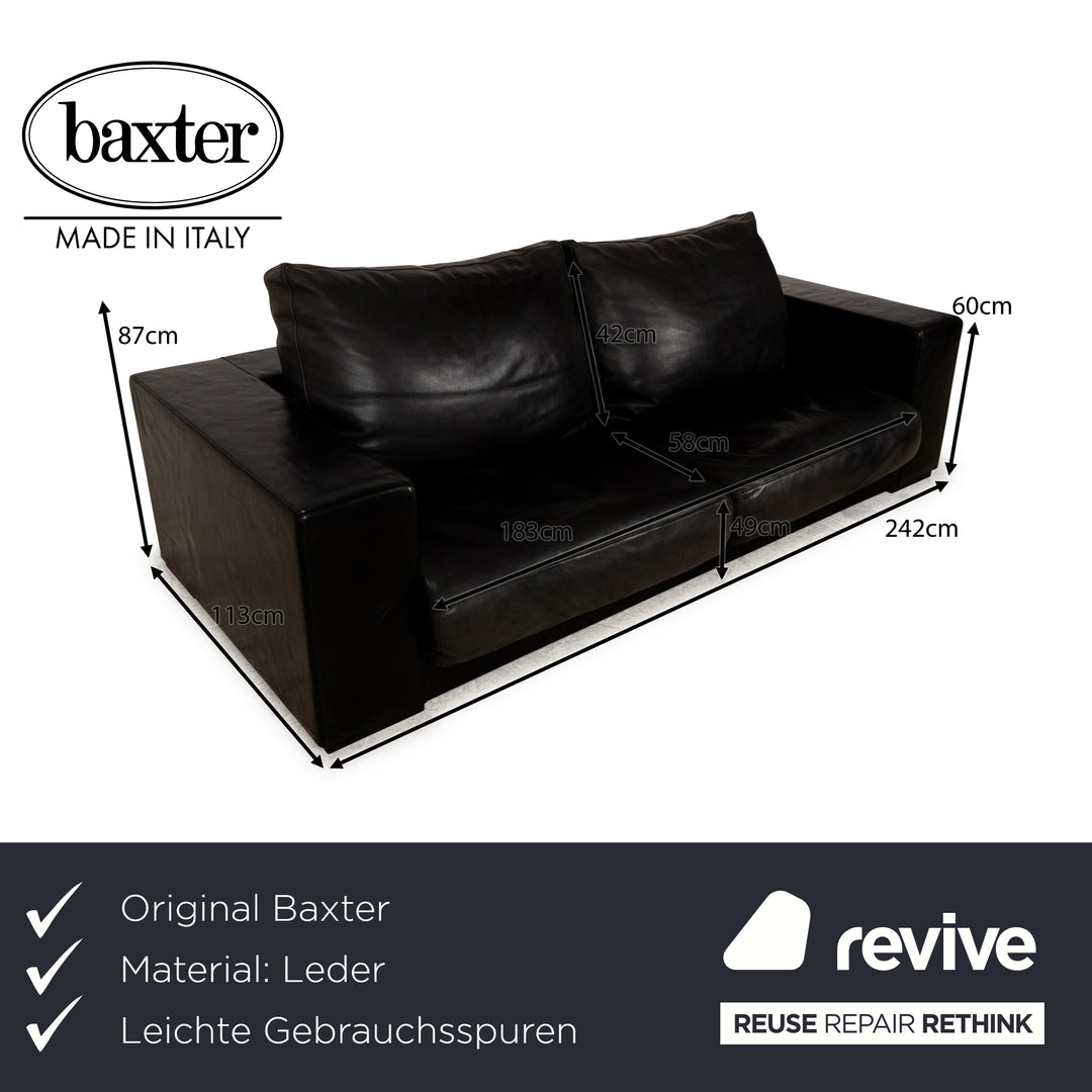 Baxter Budapest Leather Three-Seater Black Dark Brown Sofa Couch