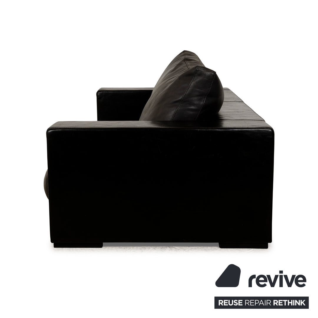 Baxter Budapest Leather Three-Seater Black Dark Brown Sofa Couch