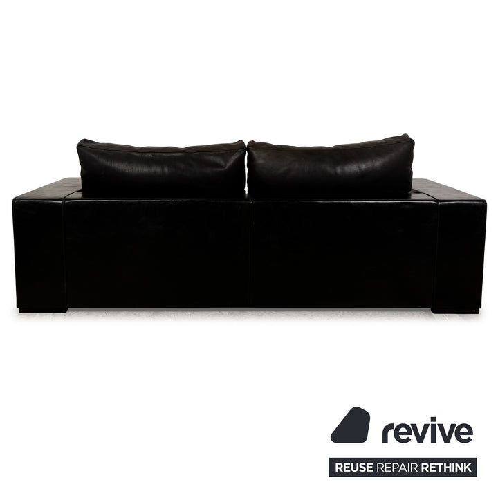 Baxter Budapest Leather Three-Seater Black Dark Brown Sofa Couch