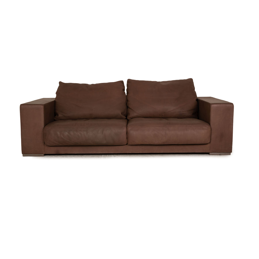 Baxter Budapest Leather Three Seater Taupe Brown Sofa Couch