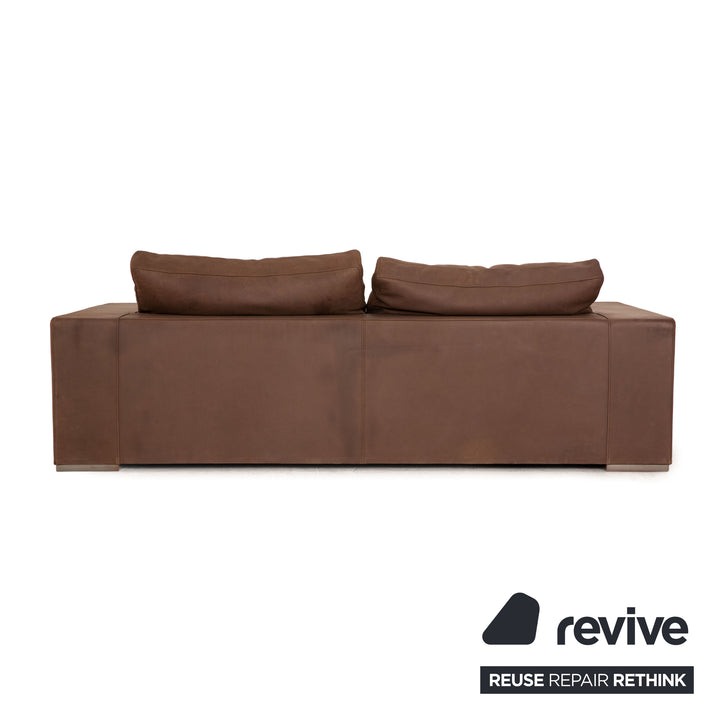 Baxter Budapest Leather Three Seater Taupe Brown Sofa Couch