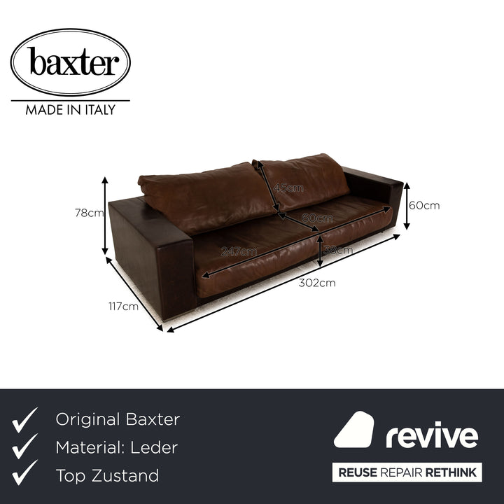 Baxter Budapest Leather Four Seater Brown Sofa Couch