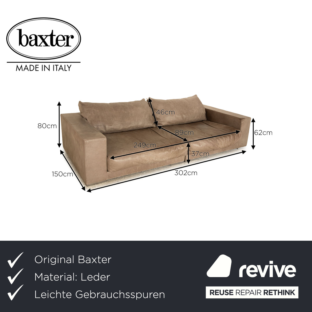 Baxter Budapest Leather Four Seater Grey Olive Sofa Couch