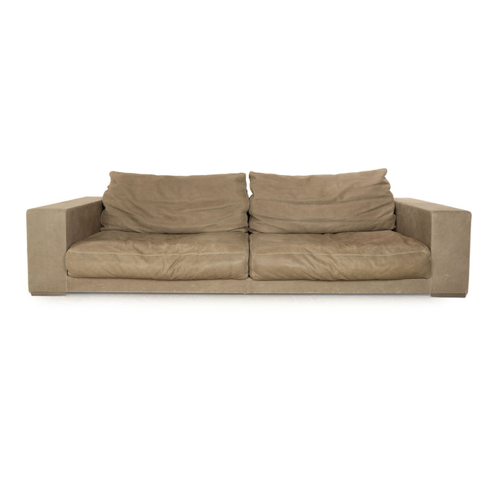 Baxter Budapest Leather Four Seater Light Grey Khaki Sofa Couch