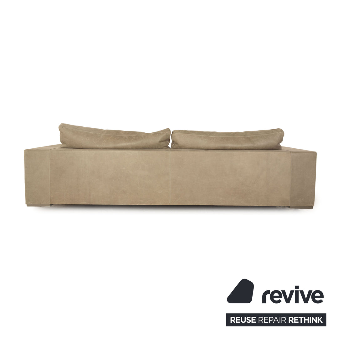 Baxter Budapest Leder Viersitzer Hellgrau Khaki Sofa Couch