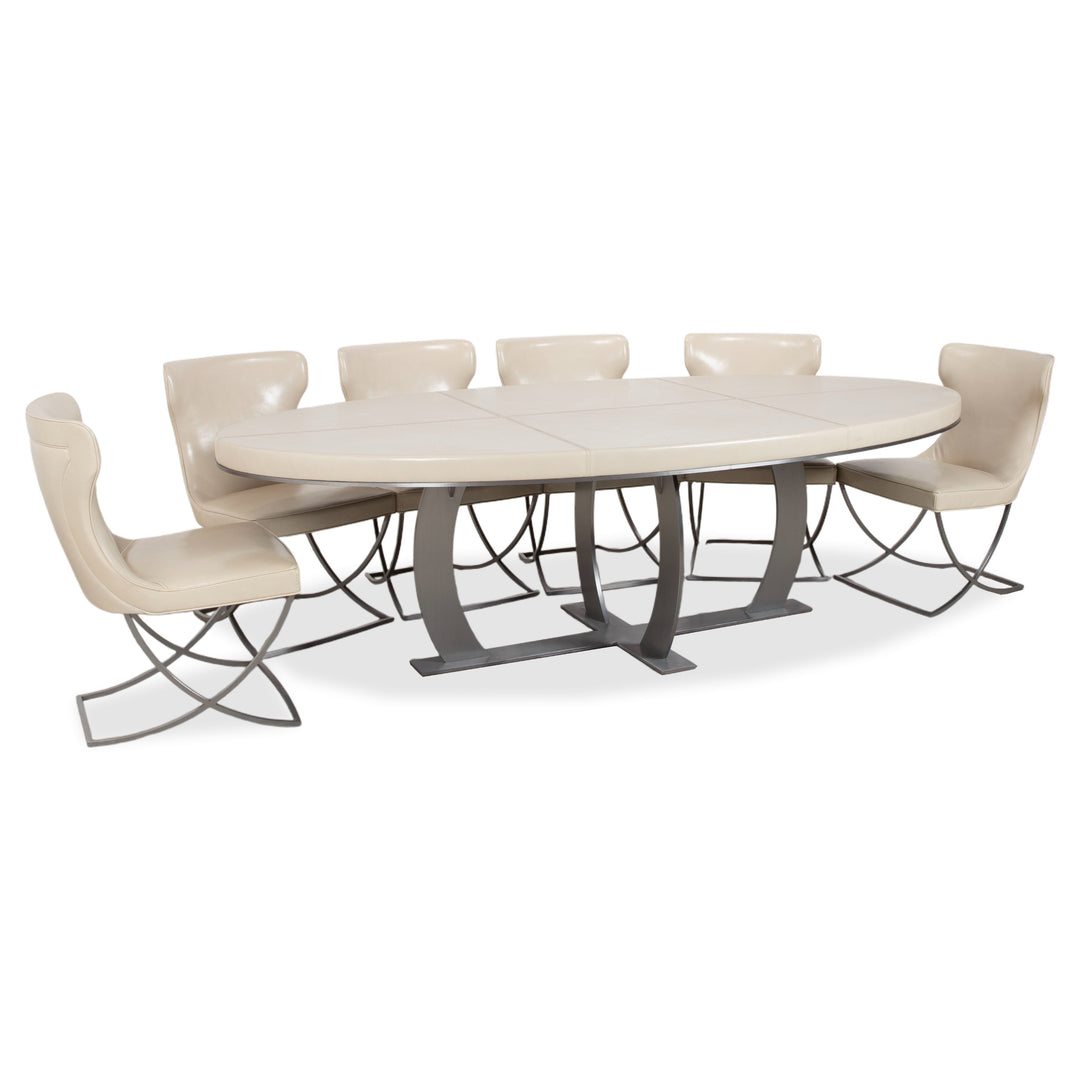 Baxter Gilbert Garnitur 8er Stuhl Leder Tisch Weiß Beige Creme Weiß Edelstahl Esszimmer Oval