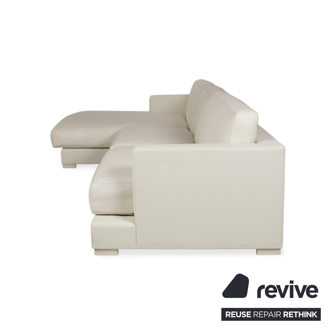 Canapé d'angle avec pouf en cuir Baxter blanc crème canapé