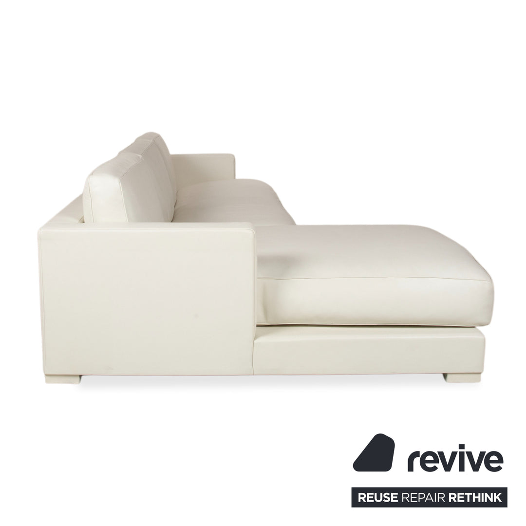 Canapé d'angle avec pouf en cuir Baxter blanc crème canapé
