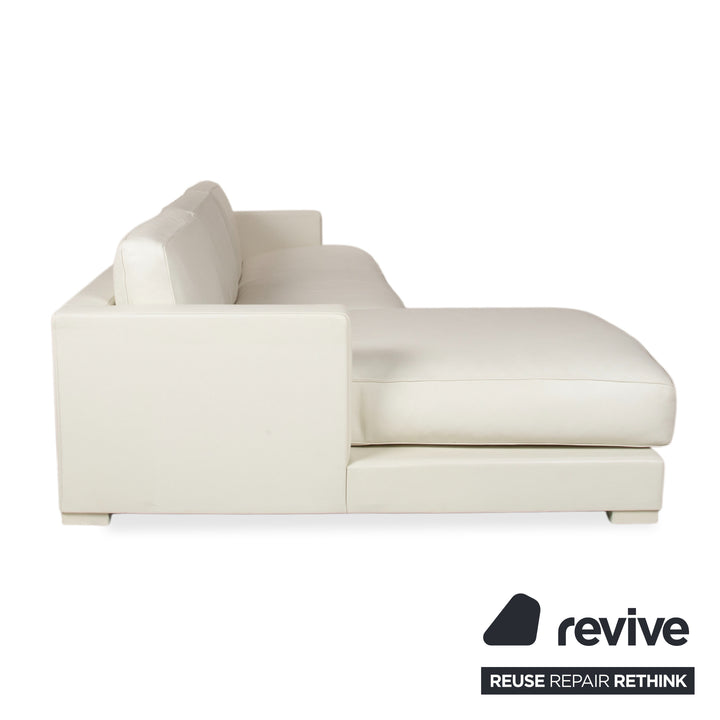 Canapé d'angle avec pouf en cuir Baxter blanc crème canapé