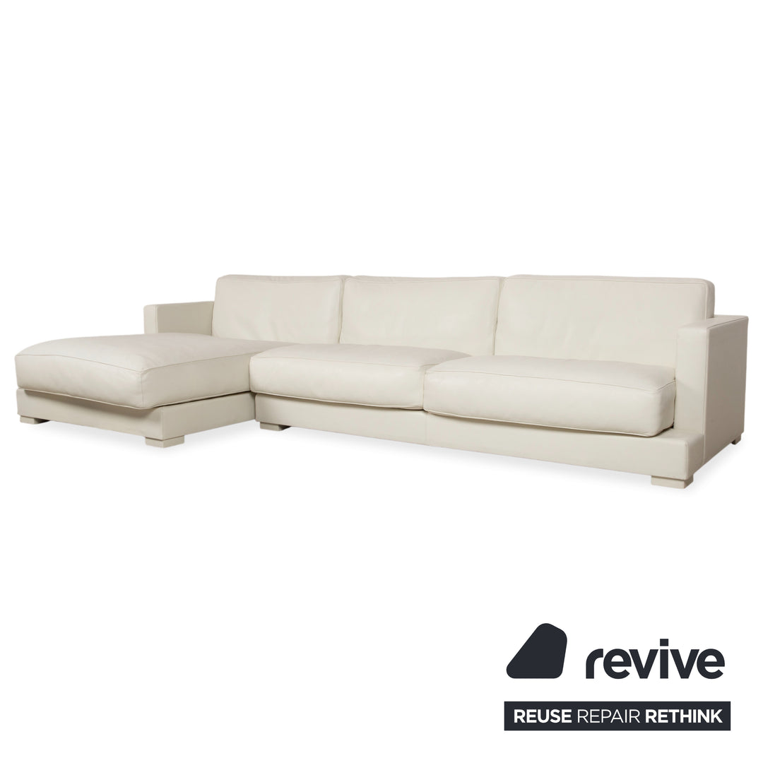 Canapé d'angle avec pouf en cuir Baxter blanc crème canapé
