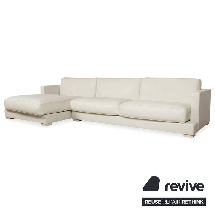 Canapé d'angle avec pouf en cuir Baxter blanc crème canapé