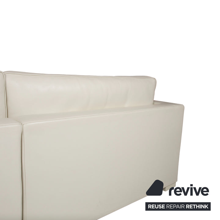 Canapé d'angle avec pouf en cuir Baxter blanc crème canapé