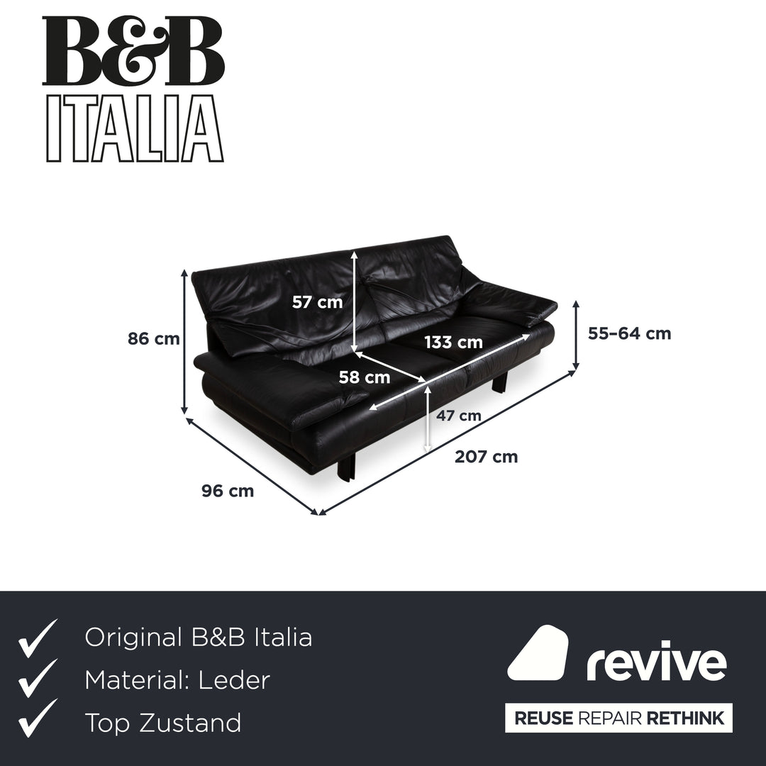 B&B Italia Alanda Leder Dreisitzer Schwarz Sofa Couch