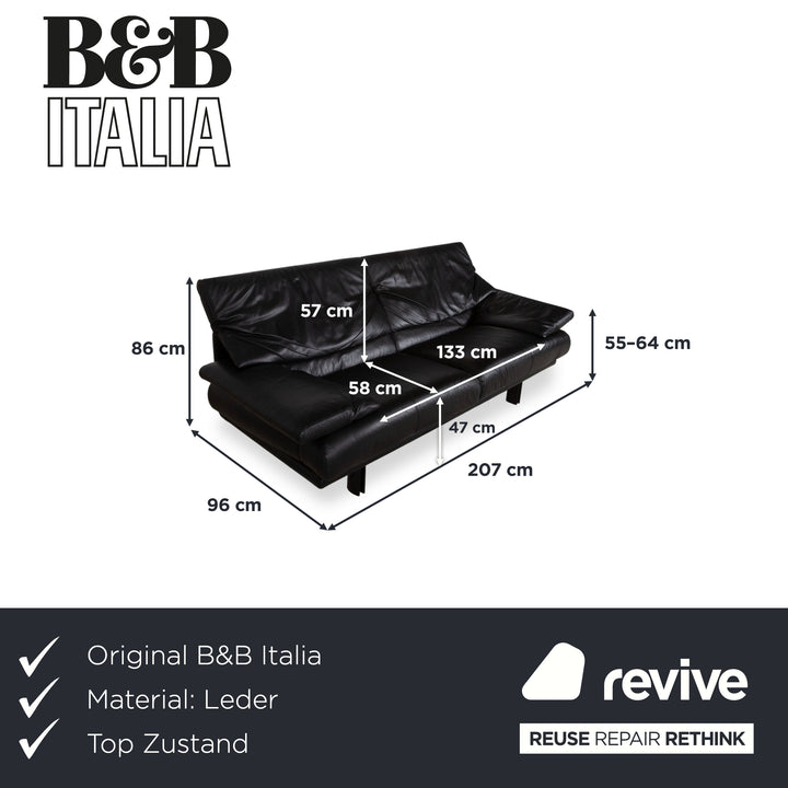 B&B Italia Alanda Leder Dreisitzer Schwarz Sofa Couch