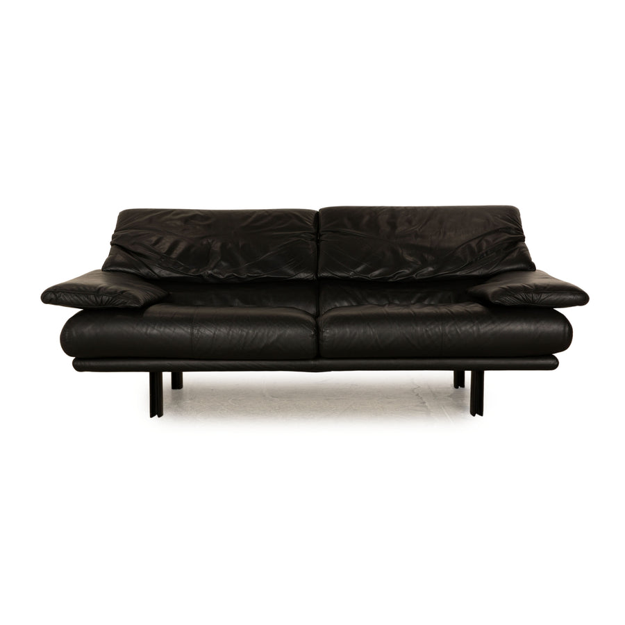 B&amp;B Italia Alanda Leather Three-Seater Black Sofa Couch Manual Function