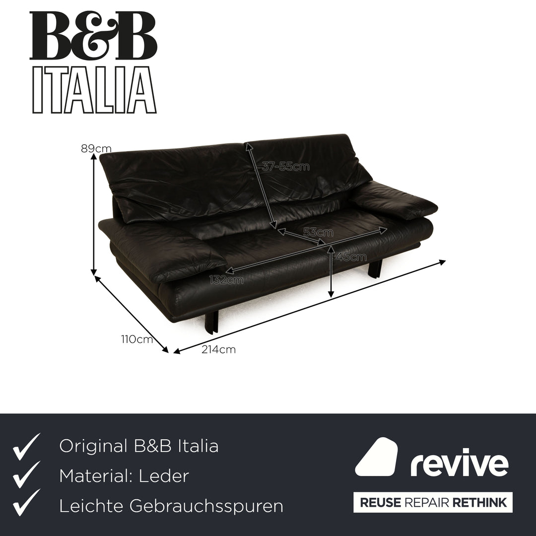 B&amp;B Italia Alanda Leather Three-Seater Black Sofa Couch Manual Function