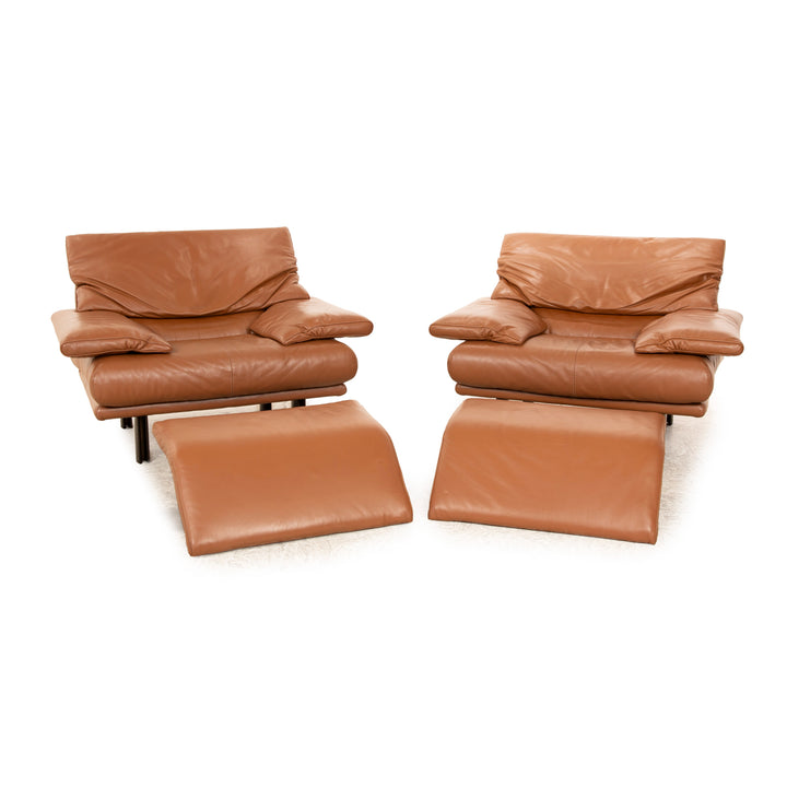 B&amp;B Italia Alanda ensemble de fauteuils en cuir marron fonction manuelle 2x fauteuils 2x tabourets