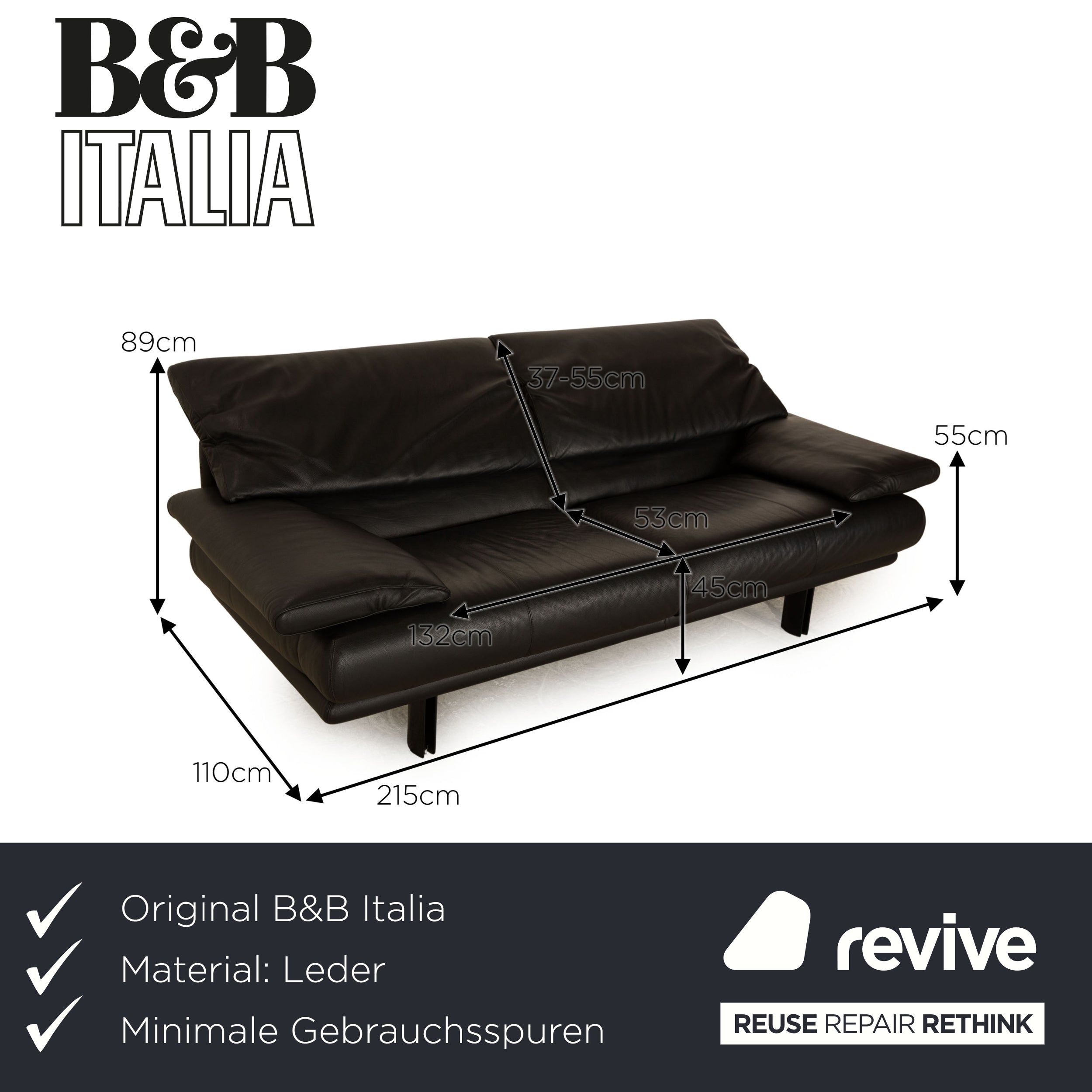 B&B Italia Zweisitzer Alanda Schwarz Leder - 2. Hand - Revive.de