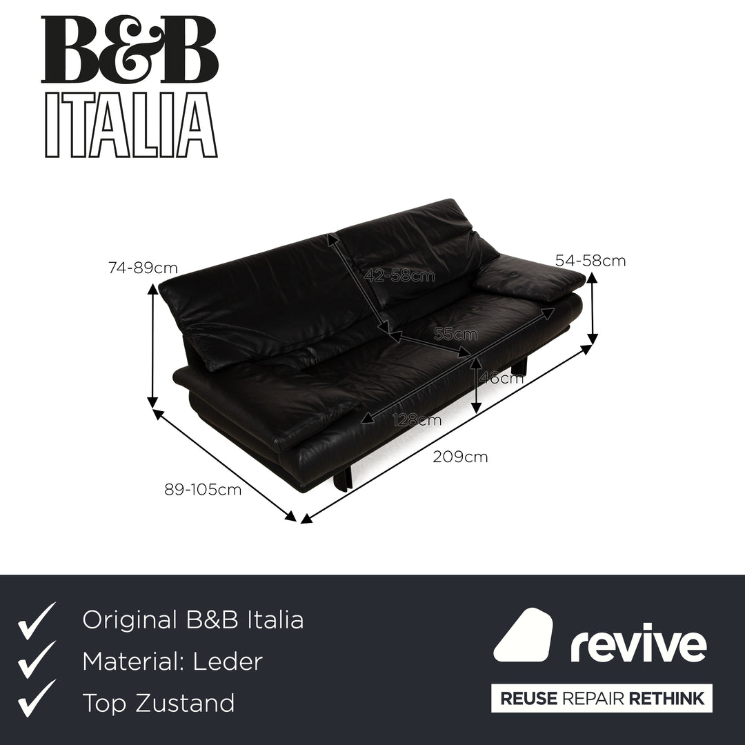 B&amp;B Italia Alanda Leather Two Seater Black Sofa Couch