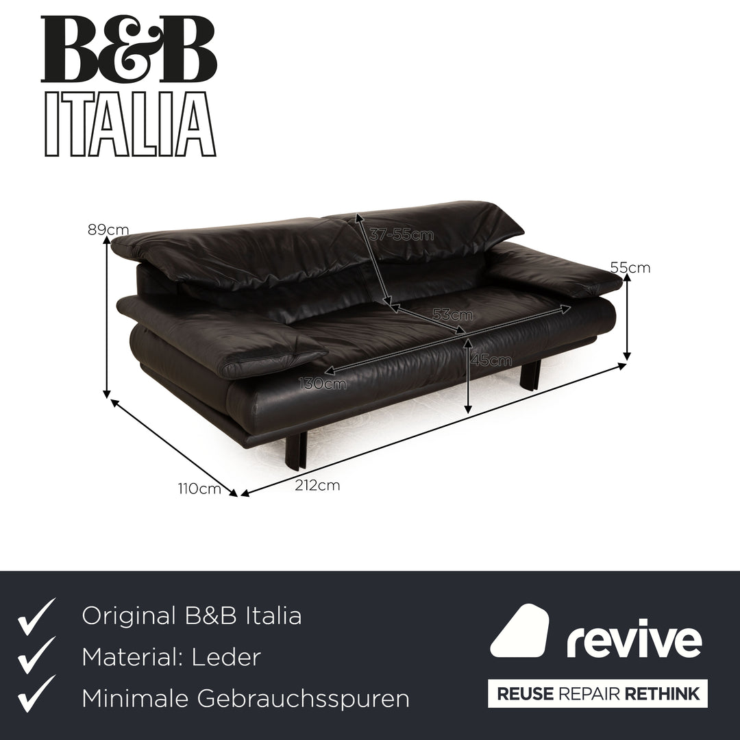 B&B Italia Alanda Leder Dreisitzer Schwarz Sofa Couch manuelle Funktion