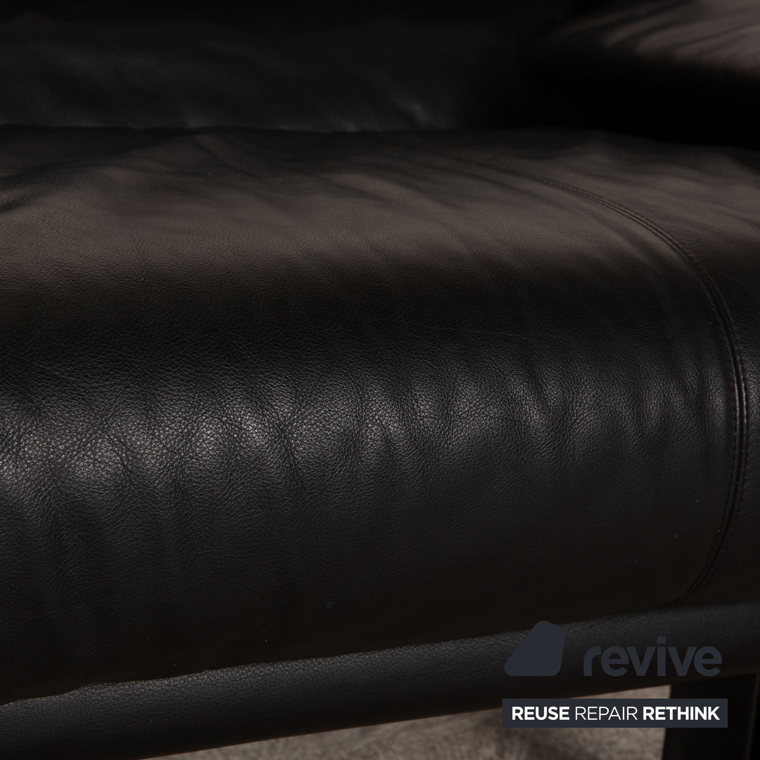 B&B Italia Alanda Leder Dreisitzer Schwarz Sofa Couch manuelle Funktion